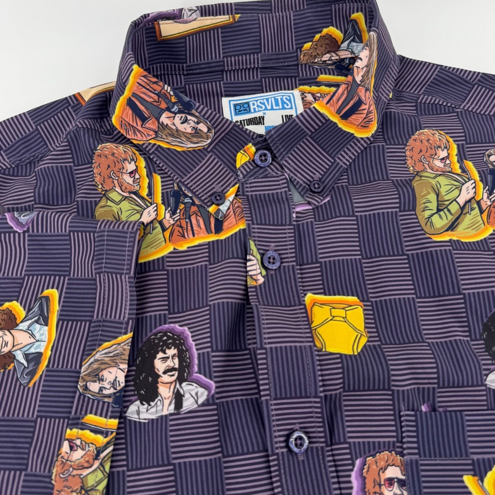RSVLTS Saturday Night Live SNL Kunuflex Shirt Mens Large Purple Short Sleeve